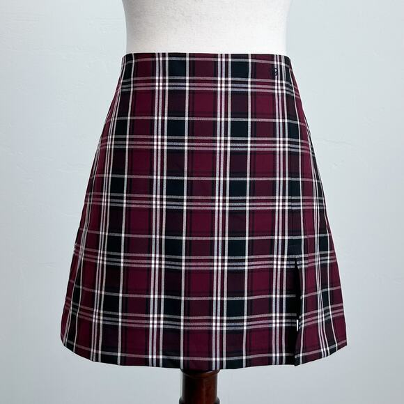 Aritzia Sunday Best Tatiana Burgundy Plaid A-Line Mini Skirt - Picture 1 of 9